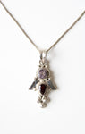 Sterling Silver Purple & Red Stone Angel Pendant Necklace