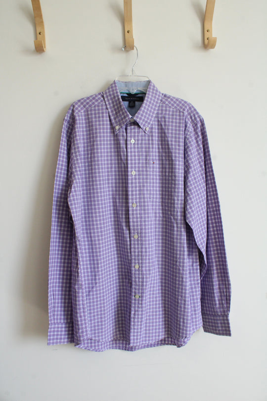 Tommy Hilfiger Purple & White Plaid Button Down Shirt | S