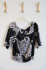 White House Black Market Black & White Off The Shoulder Satin Top | M