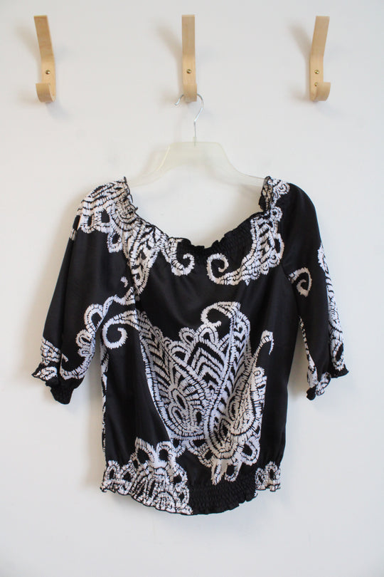 White House Black Market Black & White Off The Shoulder Satin Top | M