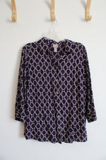 Chico's Purple & White Patterned Button Down Top | 1 (M)