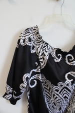 White House Black Market Black & White Off The Shoulder Satin Top | M