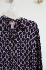 Chico's Purple & White Patterned Button Down Top | 1 (M)