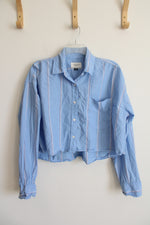 American Eagle Blue & White Striped Button Down Cropped Top | L
