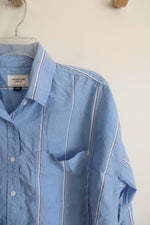 American Eagle Blue & White Striped Button Down Cropped Top | L