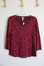 NEW Chico's Maroon & Pink Patterned Long Sleeved Top | 2 (L)