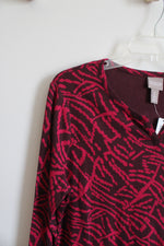NEW Chico's Maroon & Pink Patterned Long Sleeved Top | 2 (L)