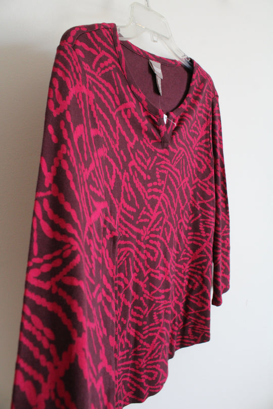 NEW Chico's Maroon & Pink Patterned Long Sleeved Top | 2 (L)