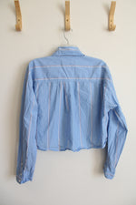 American Eagle Blue & White Striped Button Down Cropped Top | L