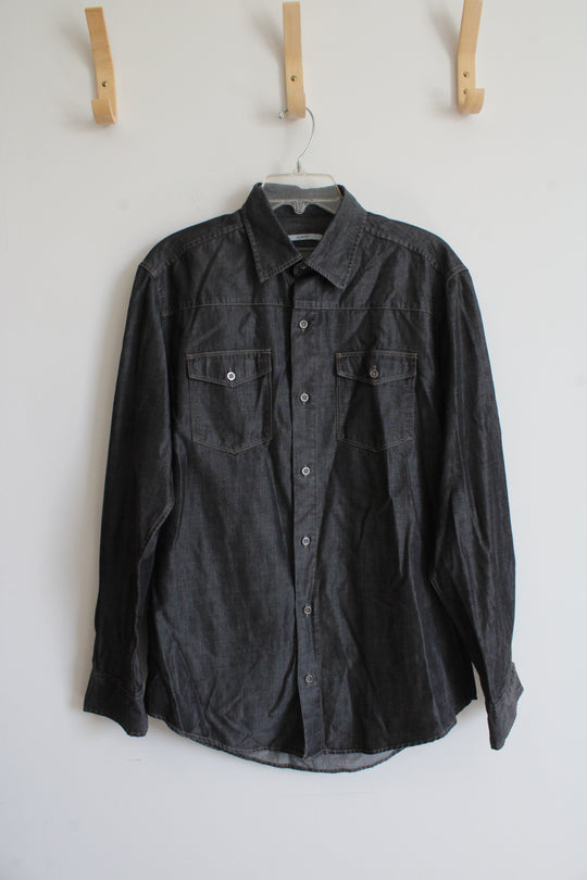 NEW Johnston & Murphy Slim Fit Gray Wash Button Down Shirt | M