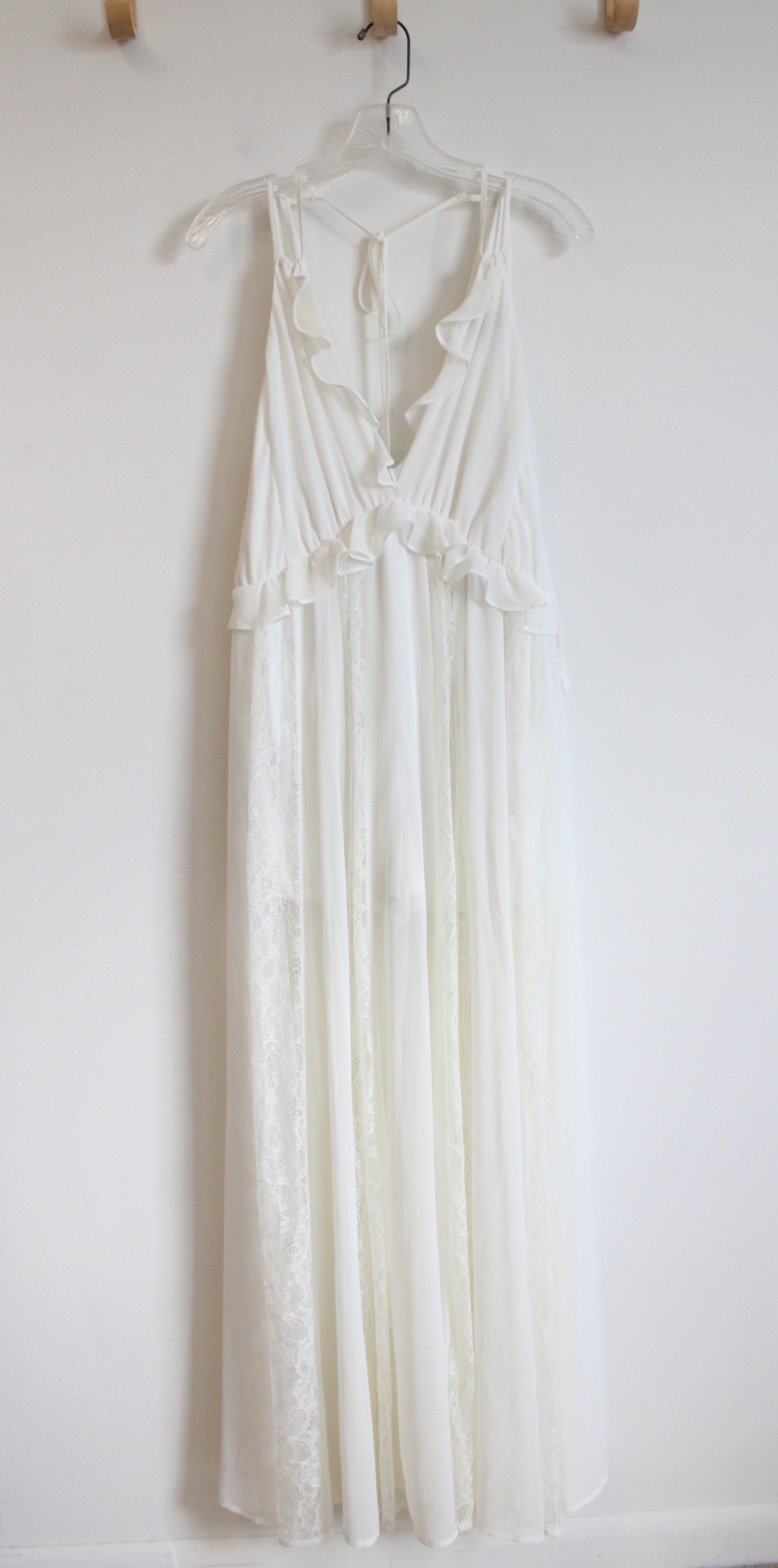 Express White Lace Ruffle Boho Maxi Dress | S