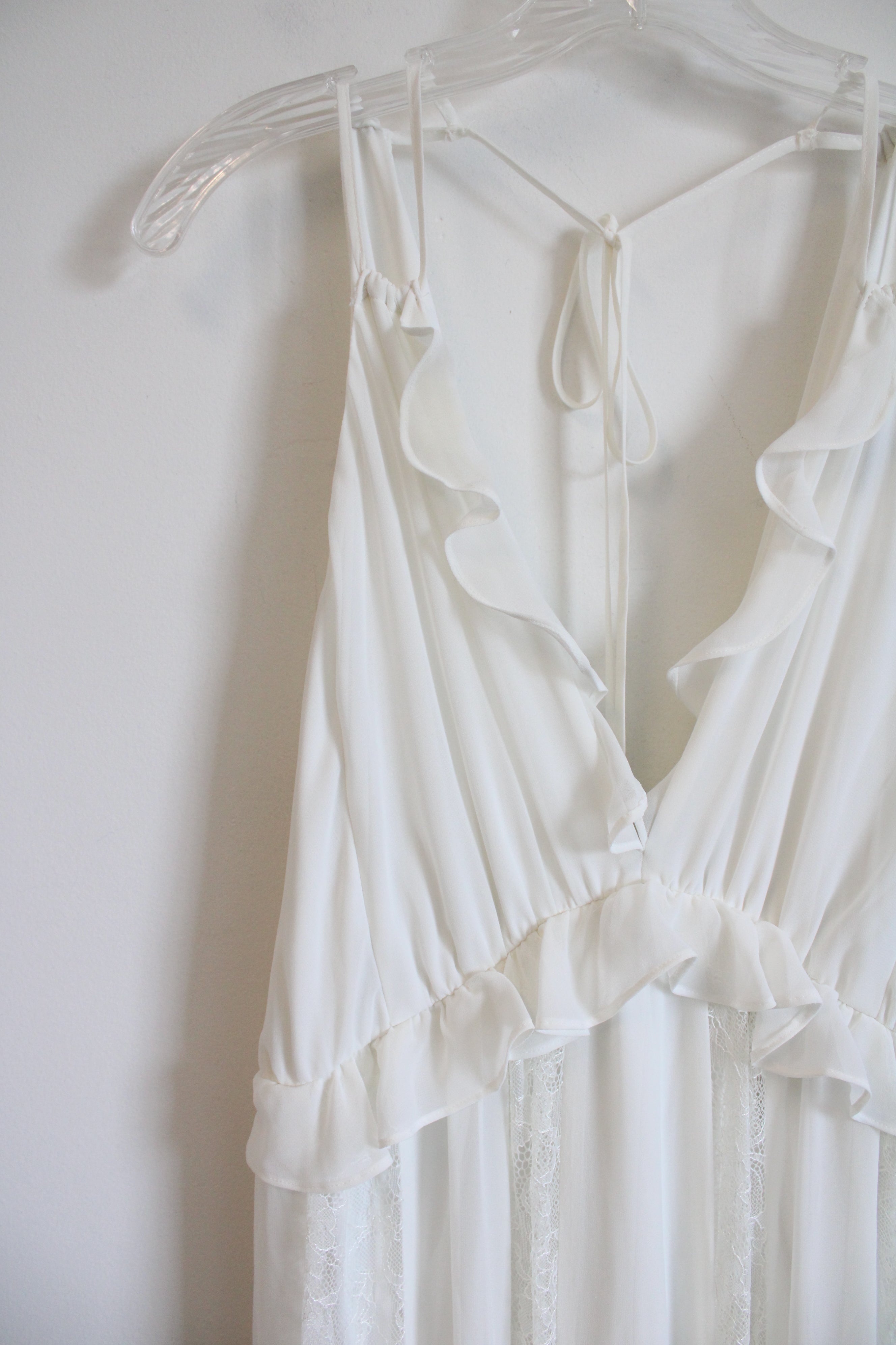 Express White Lace Ruffle Boho Maxi Dress | S