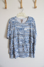 NEW Chico's Blue Tan & White Patterned Layered Blouse | 2 (L)
