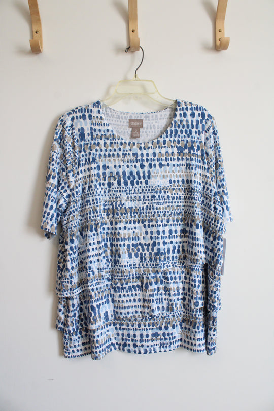 NEW Chico's Blue Tan & White Patterned Layered Blouse | 2 (L)