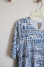 NEW Chico's Blue Tan & White Patterned Layered Blouse | 2 (L)