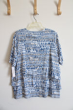 NEW Chico's Blue Tan & White Patterned Layered Blouse | 2 (L)