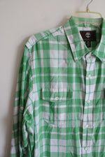 Timberland Regular Fit Green & White Plaid Button Down Shirt | M