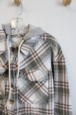 Aeropostale Green Brown & White Plaid Hooded Cropped Top | M