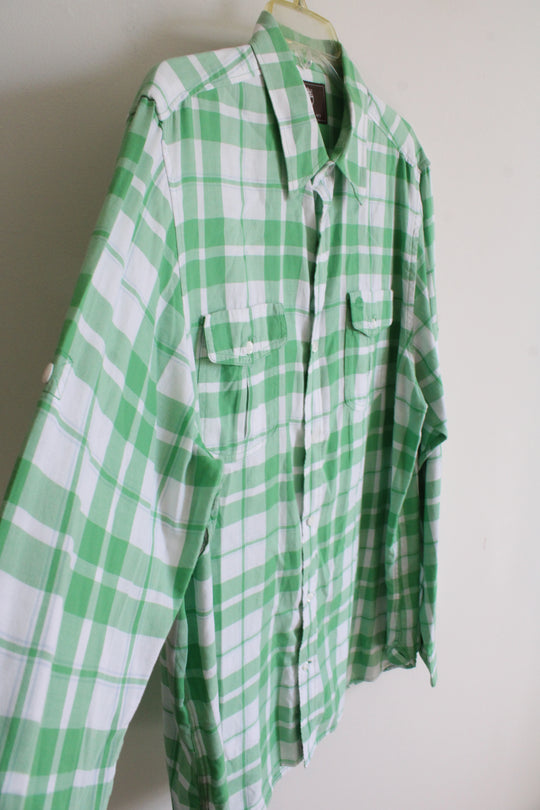 Timberland Regular Fit Green & White Plaid Button Down Shirt | M