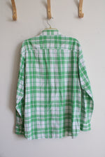 Timberland Regular Fit Green & White Plaid Button Down Shirt | M