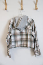 Aeropostale Green Brown & White Plaid Hooded Cropped Top | M