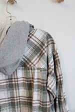 Aeropostale Green Brown & White Plaid Hooded Cropped Top | M