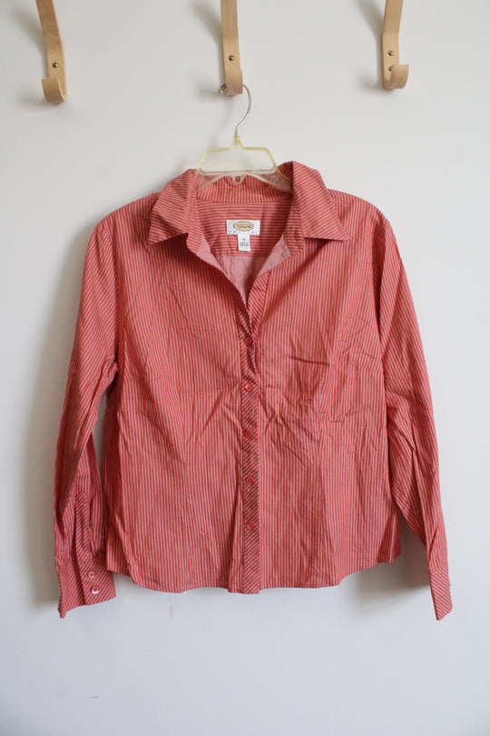 Talbots Orange & White Striped Button Down Top | 14