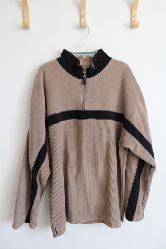 Adolfo Sport Tan & Black Fleece 1/4 Zip Sweatshirt | XL