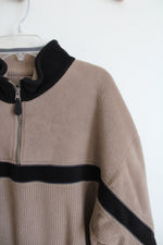 Adolfo Sport Tan & Black Fleece 1/4 Zip Sweatshirt | XL