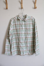 Croft & Barrow Mint Green Brown & White Plaid Button Down Top | L