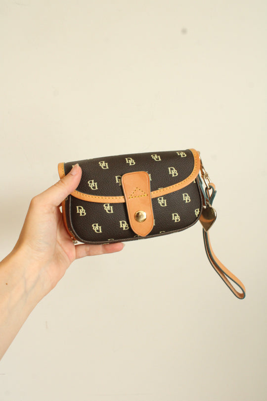 Dooney & Bourke Brown Signature Logo Flap Wristlet