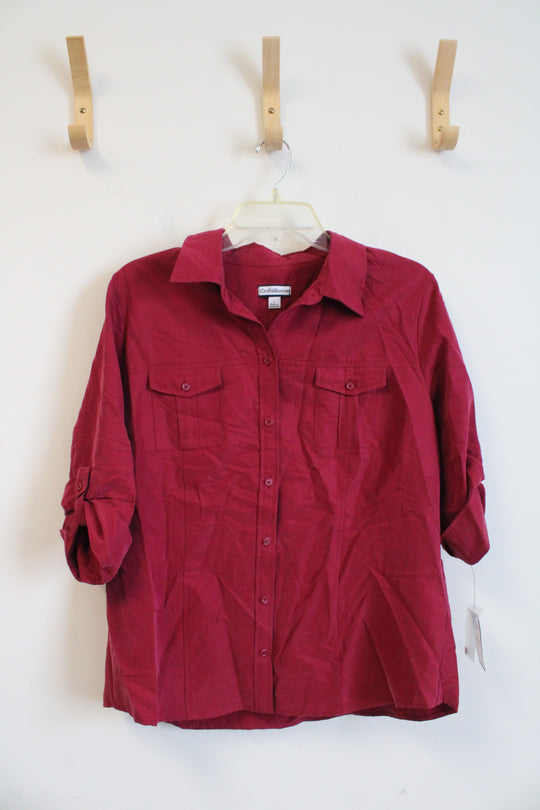 NEW Croft & Barrow Rumba Red 3/4 Sleeve Button Down Top | L