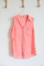 Express Neon Pink & White Striped Button Down Sleeveless Top | XS