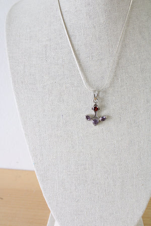 Purple & Red Stone Anchor Shaped Sterling Silver Necklace