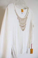 NEW Ruby Rd. Cream Gold Embellished Knit Sweater Top | L