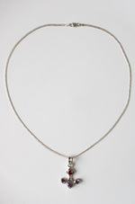 Purple & Red Stone Anchor Shaped Sterling Silver Necklace