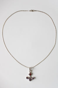 Purple & Red Stone Anchor Shaped Sterling Silver Necklace