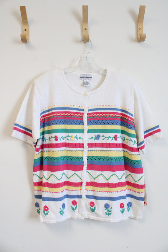 NEW Alfred Dunner White Colorful Striped Floral Button Down Shirt | XL