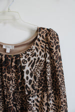 Dressbarn Black & Brown Leopard Print Metallic Long Sleeved Blouse | 1X