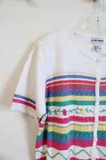 NEW Alfred Dunner White Colorful Striped Floral Button Down Shirt | XL