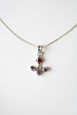 Purple & Red Stone Anchor Shaped Sterling Silver Necklace