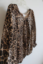 Dressbarn Black & Brown Leopard Print Metallic Long Sleeved Blouse | 1X