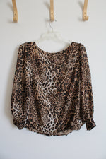 Dressbarn Black & Brown Leopard Print Metallic Long Sleeved Blouse | 1X