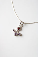 Purple & Red Stone Anchor Shaped Sterling Silver Necklace