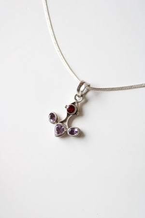 Purple & Red Stone Anchor Shaped Sterling Silver Necklace