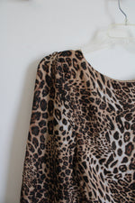Dressbarn Black & Brown Leopard Print Metallic Long Sleeved Blouse | 1X