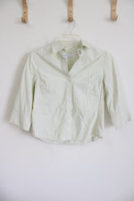 First Issue Liz Claiborne Light Green White Striped Button Down Shirt | L Petite