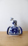 Vintage Russian Gzhel Blue & White Calf & Girl Butter Dish