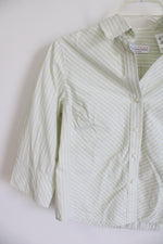 First Issue Liz Claiborne Light Green White Striped Button Down Shirt | L Petite