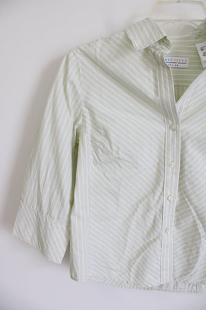 First Issue Liz Claiborne Light Green White Striped Button Down Shirt | L Petite